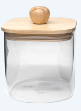 Borosilicate 37 Oz Square Glass Jar W/ Wood Lid And Knob