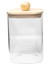 Borosilicate 57 Oz Square Glass Jar W/ Wood Lid And Knob
