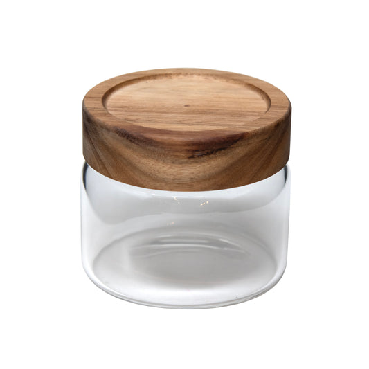 13.5 OZ BOROSILCATE GLASS JAR W/ ACACIA WOOD LID