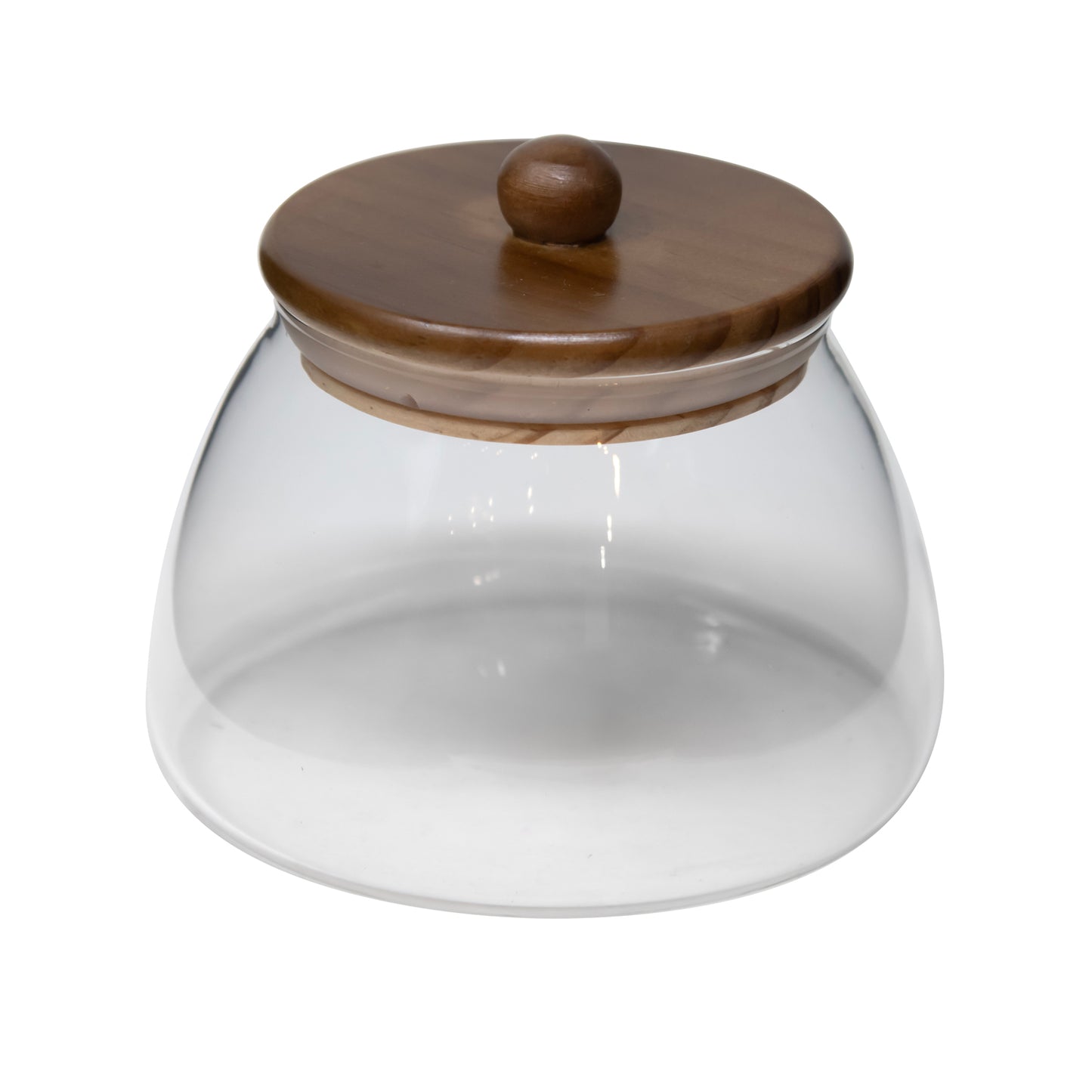 15 OZ BELLY SHAPE BOROSILICATE JAR W/ DARK PINE LID & KNOB