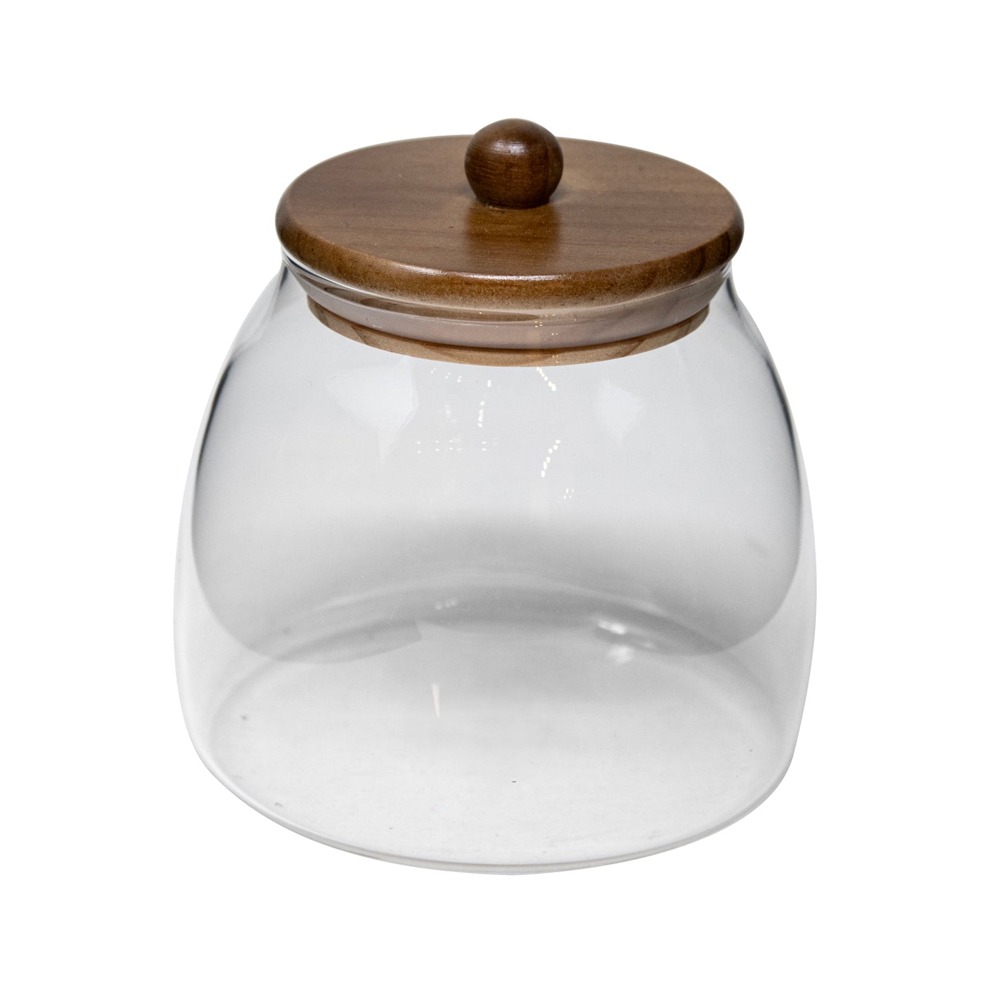 22 OZ BELLY SHAPE BOROSILICATE JAR W/ DARK PINE LID & KNOB