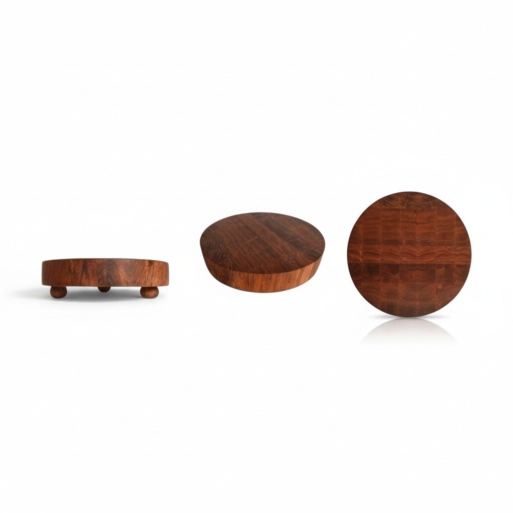 ACACIA WOOD 12" ROUND END GRAIN CUTTING BOARD WITH FEET