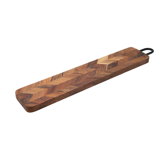 24"x5" Oblong Acacia Chevron Board With Handle