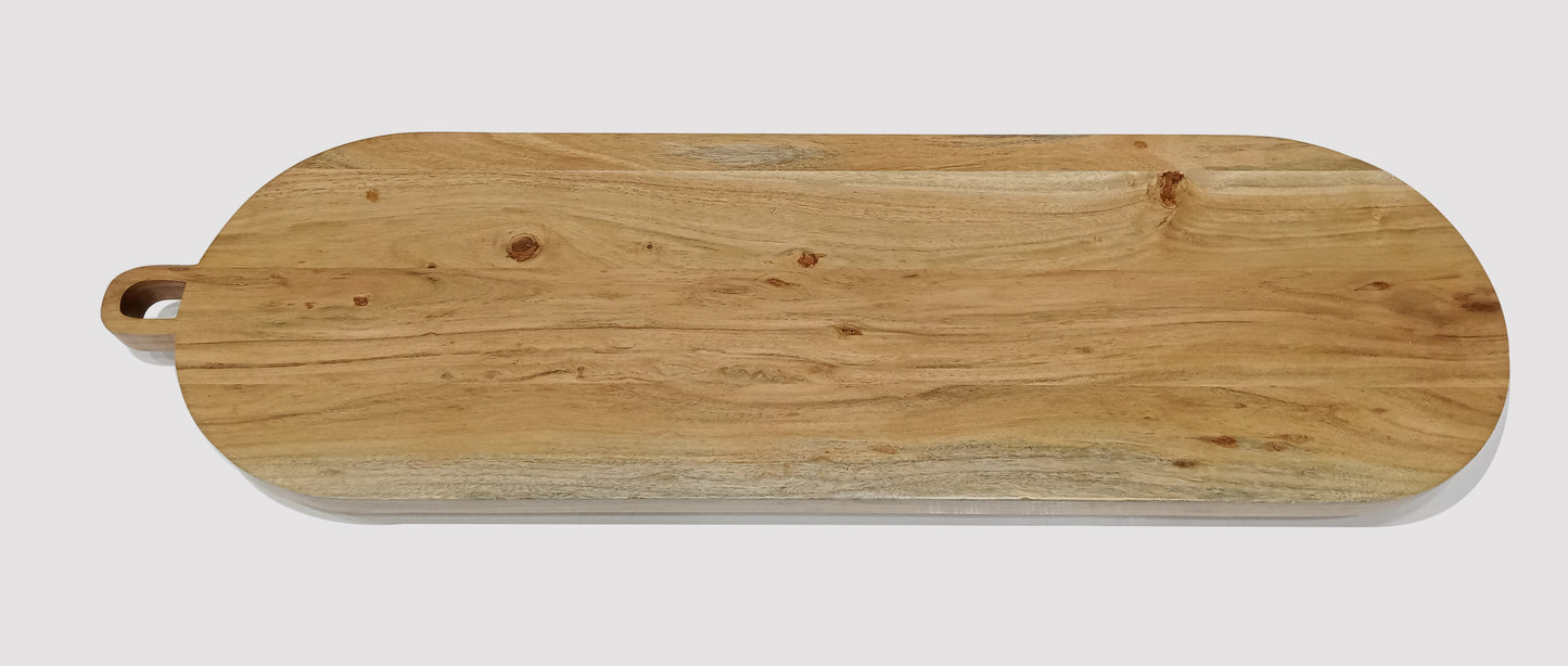 ACACIA WOOD 32.7532.75" X 10" OBLONG SERVING BOARD WITH  HANDLE AND ROUND FEET