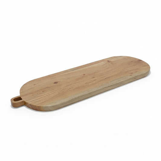 ACACIA WOOD 32.7532.75" X 10" OBLONG SERVING BOARD WITH  HANDLE AND ROUND FEET
