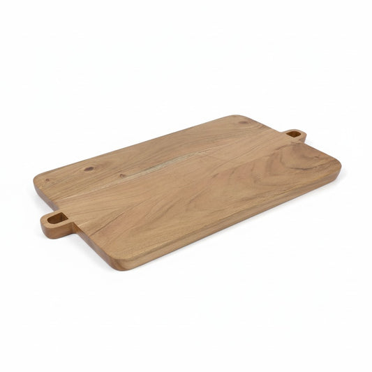 ACACIA WOOD 25.75" X 14" RECTANGULAR SERVING BOARD WITH HANDLES AND SQUARE FEET