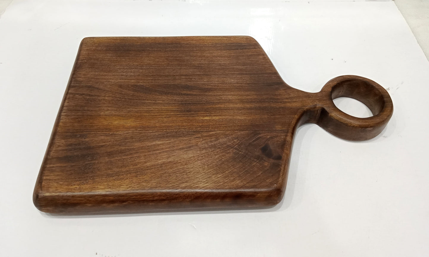 DARK MANGO WOOD 13" X 12" SERVING BOARD WITH HANDLE AND ROPE