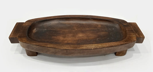 DARK MANGO WOOD 15" X 7.25" SERVING BOWL WITH HANDLE AND FEET