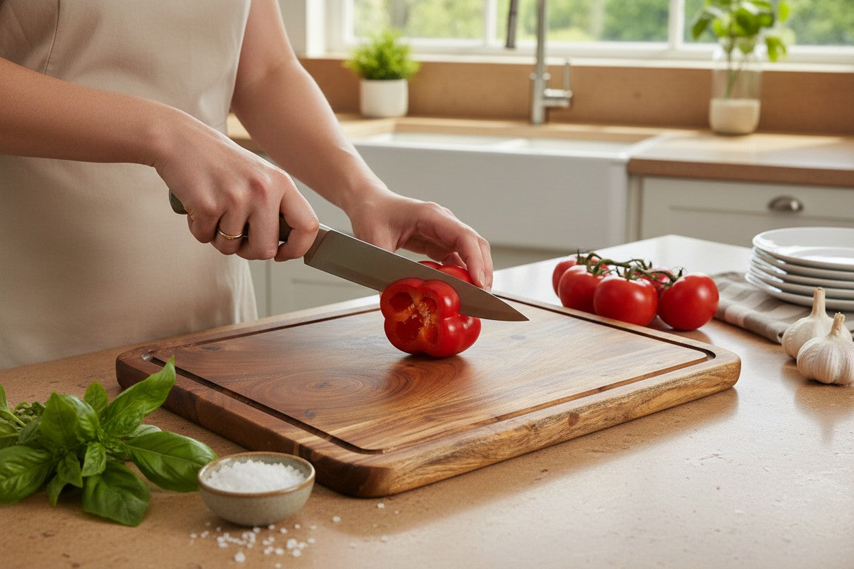 15.75x13" Acacia Wood Cutting Board W/Juice Groove