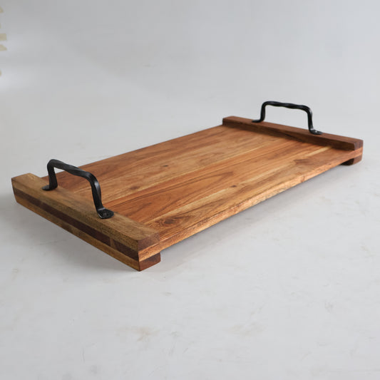 ACACIA WOOD 20" X 12" SERVING TRAY WITH HANDLES