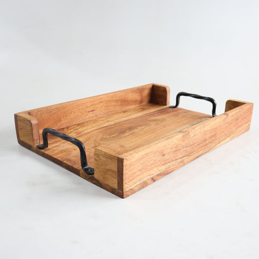 ACACIA WOOD 17" X 12" SERVING TRAY WITH HANDLES