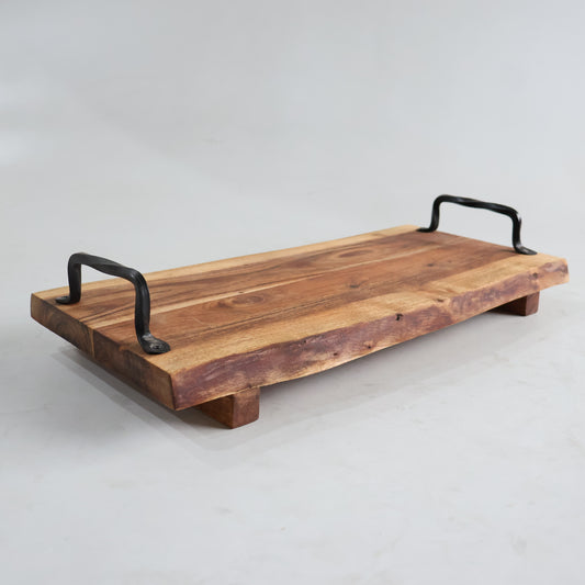 ACACIA WOOD 19" X 10" SERVING TRAY WITH HANDLES AND FEET
