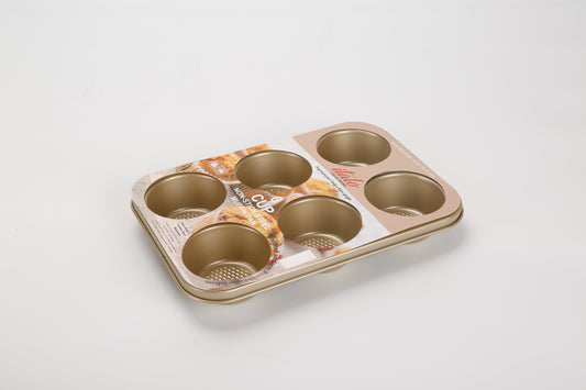 METALLIC CHAMPAGNE 6 CUP TEXTURED METAL MUFFIN PAN
