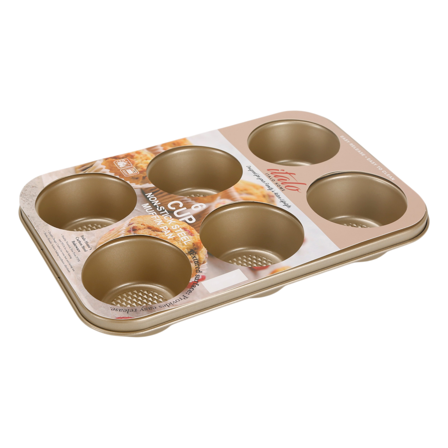 METALLIC CHAMPAGNE 6 CUP TEXTURED METAL MUFFIN PAN