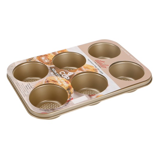 METALLIC CHAMPAGNE 6 CUP TEXTURED METAL MUFFIN PAN