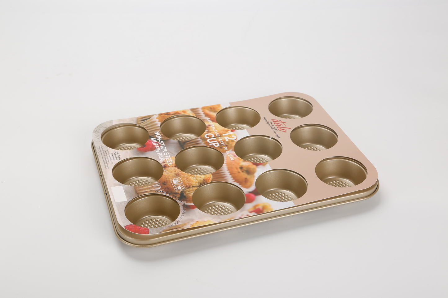 METALLIC CHAMPAGNE 12  CUP TEXTURED METAL MUFFIN PAN