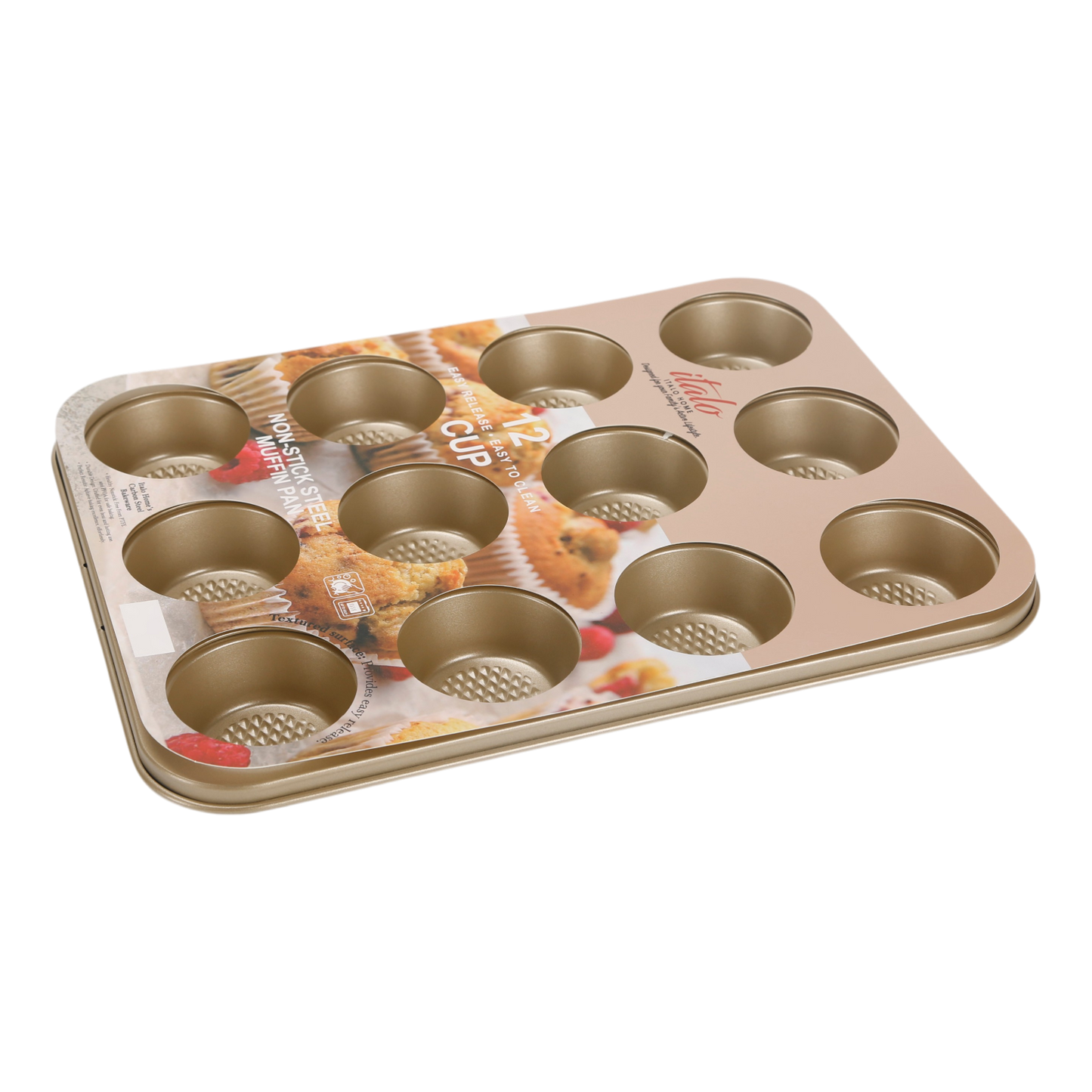 METALLIC CHAMPAGNE 12  CUP TEXTURED METAL MUFFIN PAN