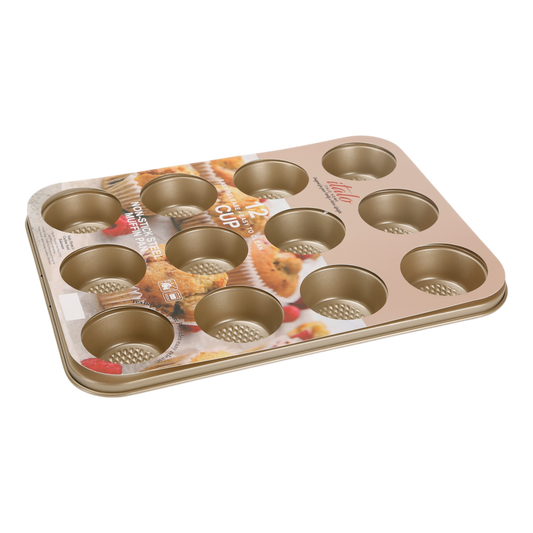 METALLIC CHAMPAGNE 12  CUP TEXTURED METAL MUFFIN PAN