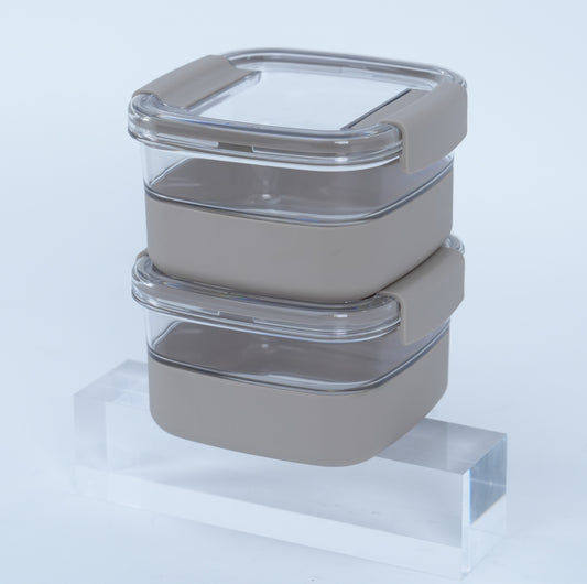 TAUPE 21 OZ S/2 SQUARE PLASTIC FOOD STORAGE CONTAINERS
