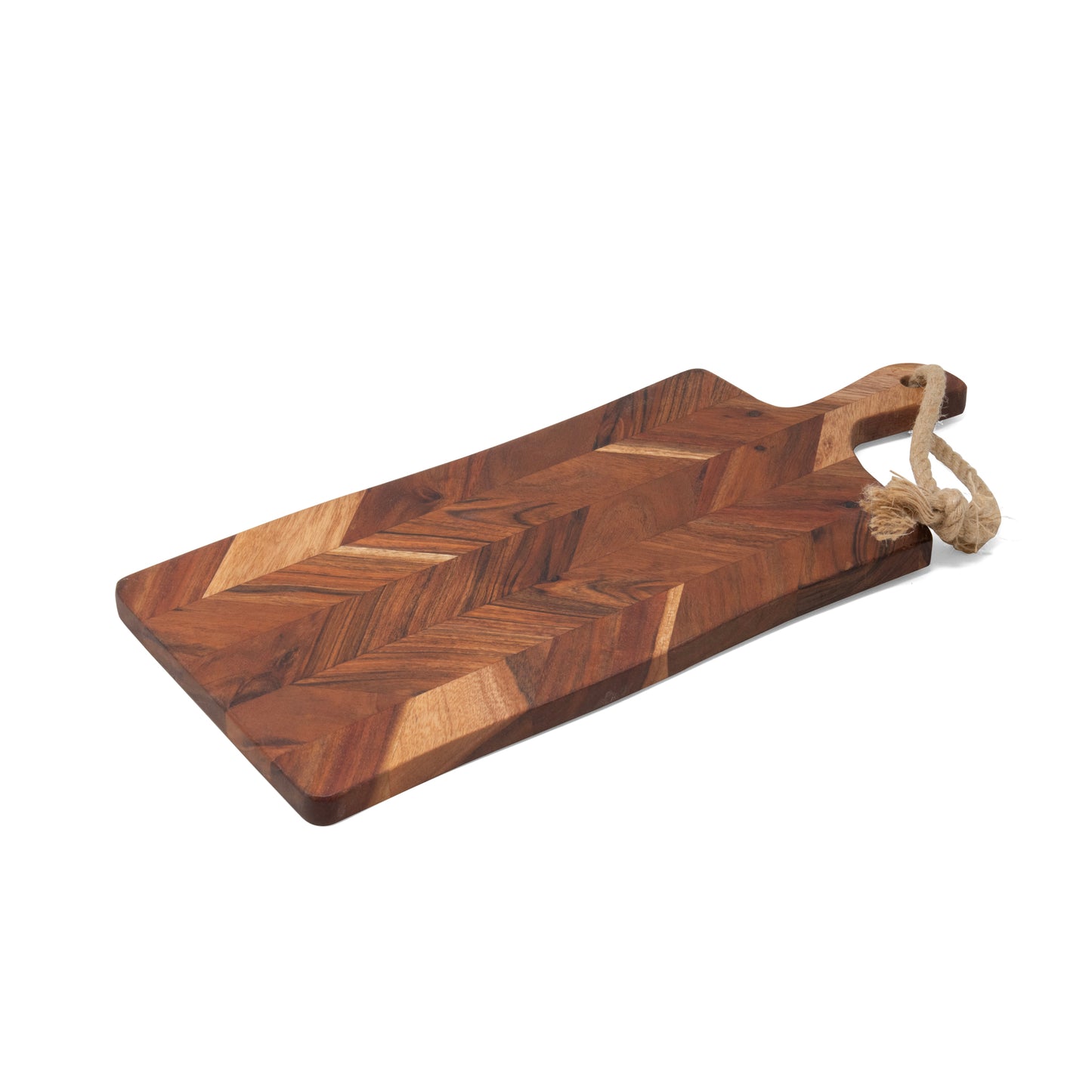 18x8" Acacia Chevron Cutting Board W/handle & Rope
