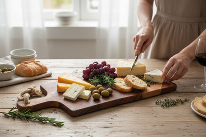 18x8" Acacia Chevron Cutting Board W/handle & Rope