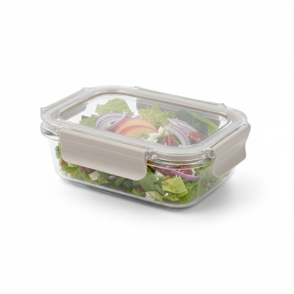 TAUPE 29 OZ RECTANGULAR PLASTIC FOOD STORAGE CONTAINER