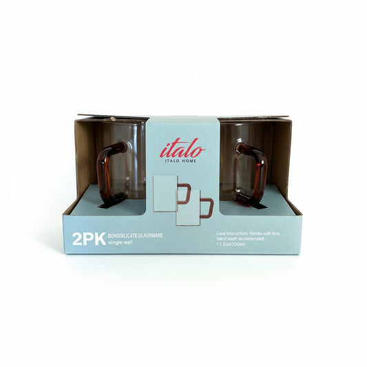 S/2 BOROSILICATE 11.5 OZ GLASS MUGS WITH AMBER HANDLES