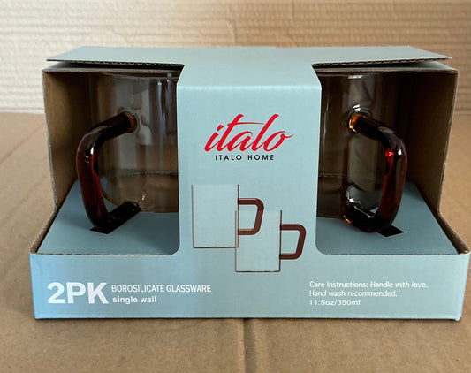 S/2 BOROSILICATE 11.5 OZ GLASS MUGS WITH AMBER HANDLES