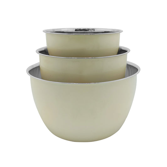 3PC STAINLESS STEEL MIXING BOWL SET WITH CREAM EXTERIOR (1.5QT/ 3QT/5QT)