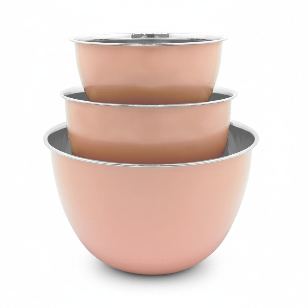 3PC STAINLESS STEEL MIXING BOWL SET WITH BLUSH EXTERIOR (1.5QT/ 3QT/5QT)