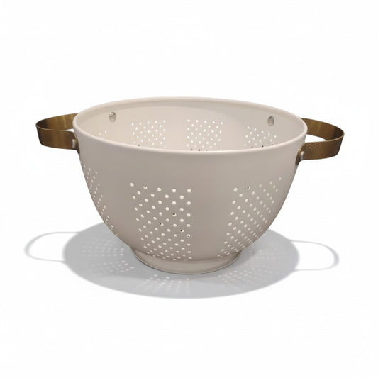 3 QT WHITE COLANDER WITH GOLD HANDLES