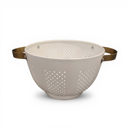 5 QT WHITE COLANDER WITH GOLD HANDLES