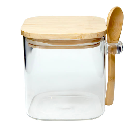 OVERNIGHT OATS GLASS JAR WITH WOODEN SPOON