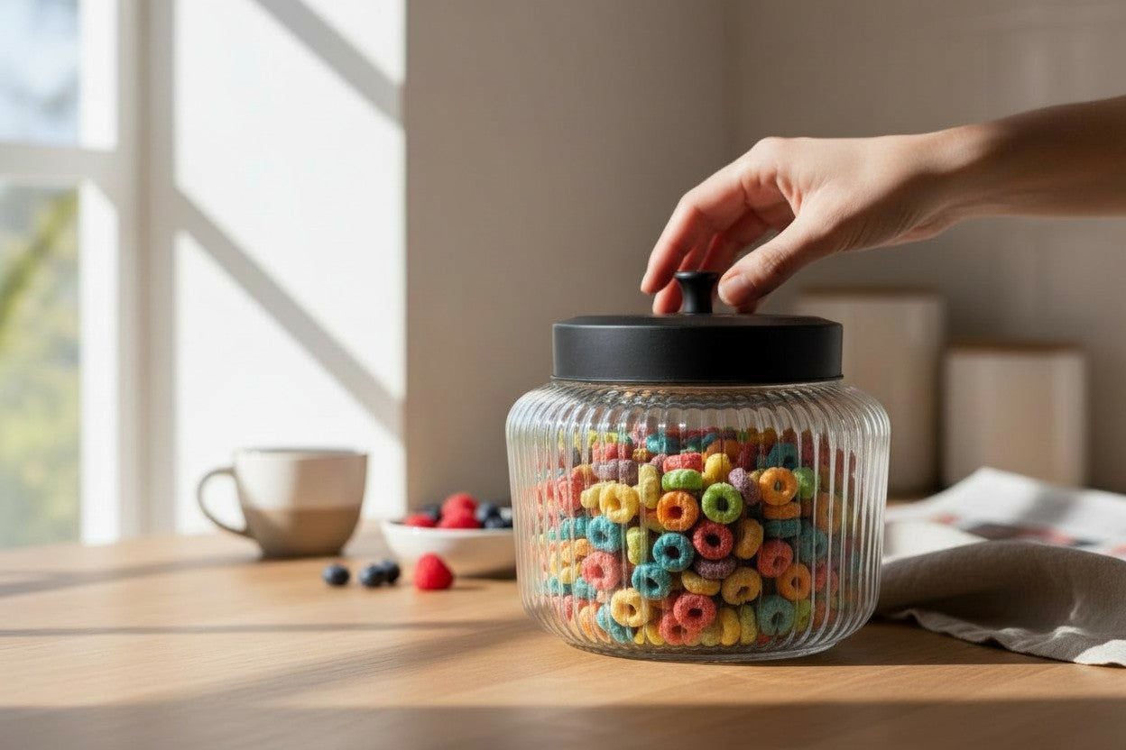 108 OZ RIBBED JAR W/ BLACK METAL LID