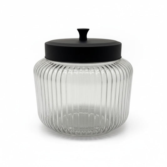 108 OZ RIBBED JAR W/ BLACK METAL LID
