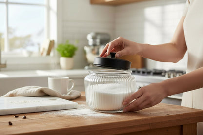 152 OZ RIBBED JAR W/ BLACK METAL LID