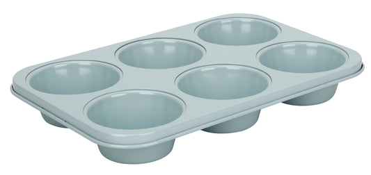 LIGHT BLUE  6 CUP TEXTURED METAL MUFFIN PAN