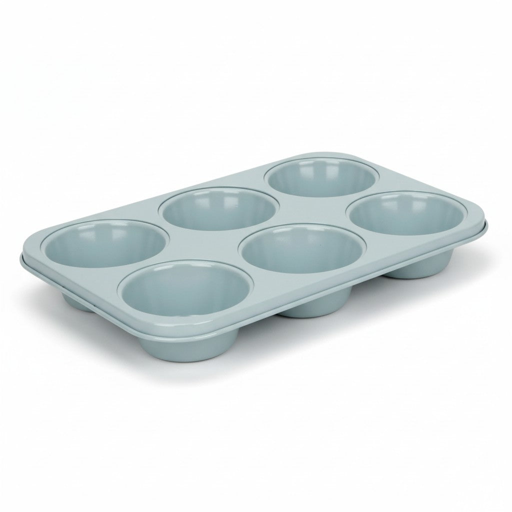 LIGHT BLUE  6 CUP TEXTURED METAL MUFFIN PAN