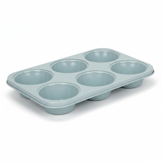LIGHT BLUE  6 CUP TEXTURED METAL MUFFIN PAN