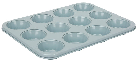 LIGHT BLUE 12 CUP TEXTURED METAL MUFFIN PAN