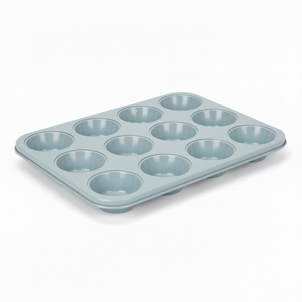 LIGHT BLUE 12 CUP TEXTURED METAL MUFFIN PAN