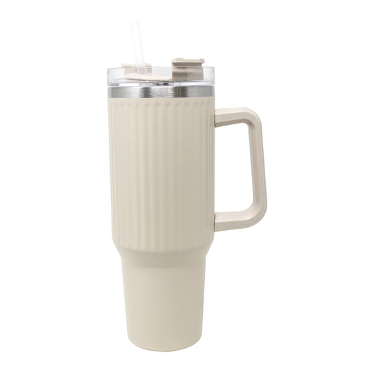 40 oz Cream S/S Insulated Cup W/Handle & Straw