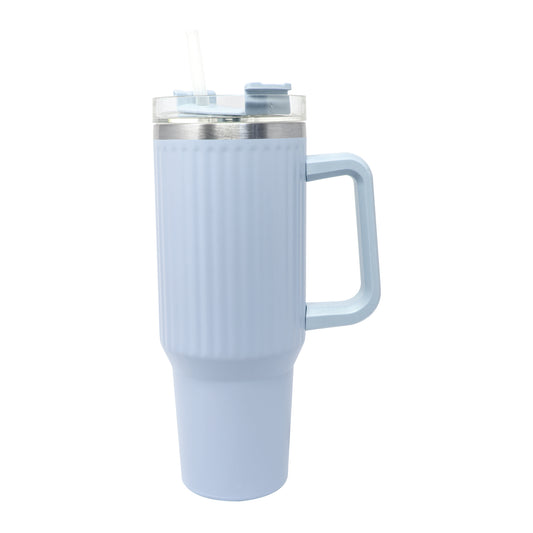 40 oz LT Blue S/S Insulated Cup W/handle & Straw