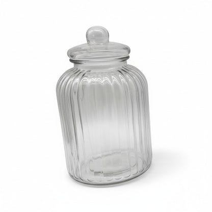 165 OZ RIBBED GLASS JAR W/ GLASS LID