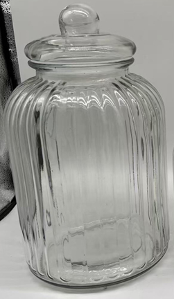 165 OZ RIBBED GLASS JAR W/ GLASS LID