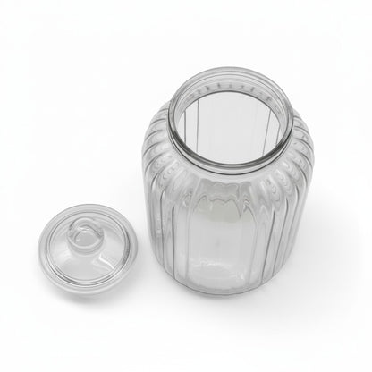 165 OZ RIBBED GLASS JAR W/ GLASS LID