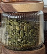 13.5 oz BOROSILICATE JAR W/ INTERIOR RIBBING  & ACACIA WOOD LID