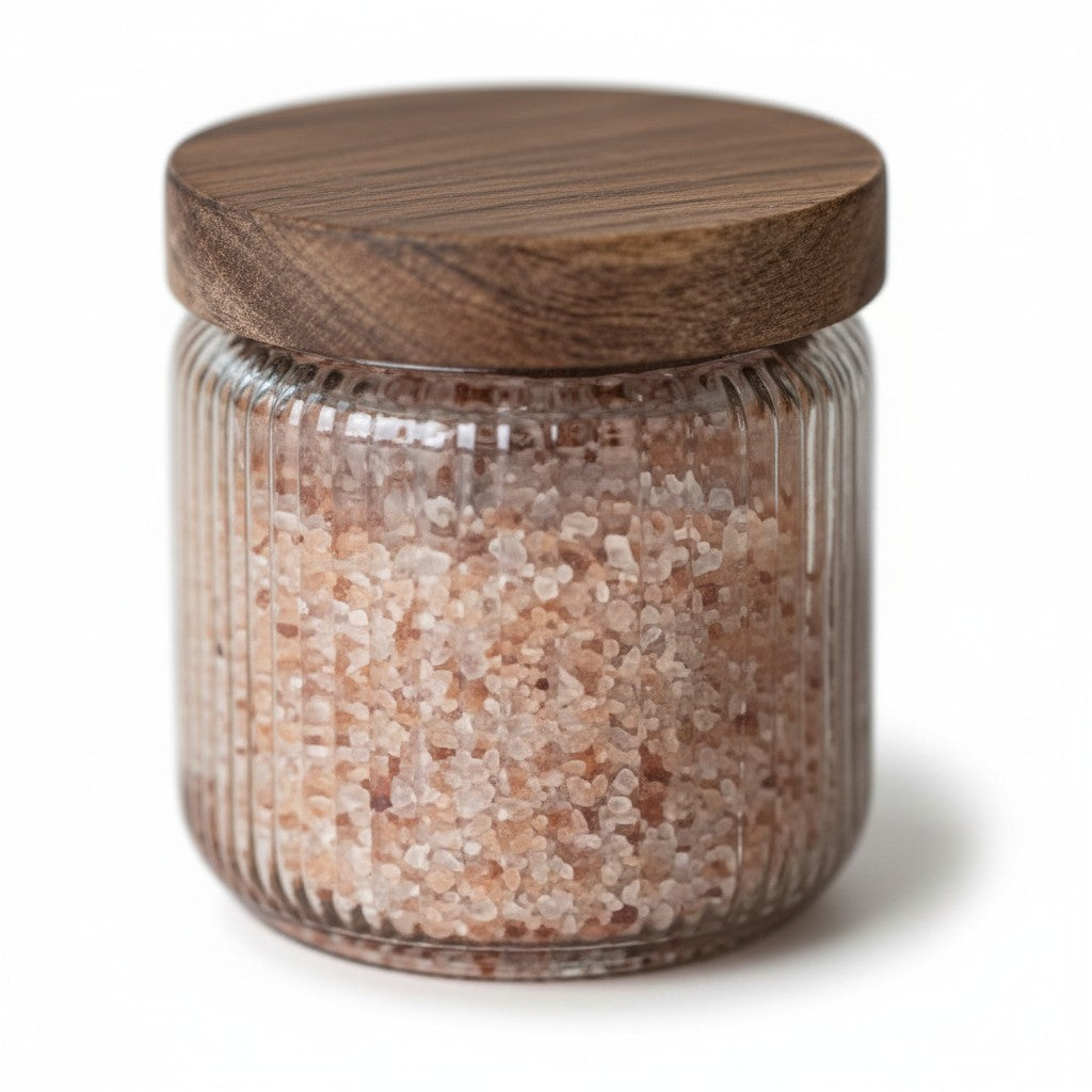 23.6 OZ BOROSILICATE JAR W/ INTERIOR RIBBING & ACACIA WOOD LID