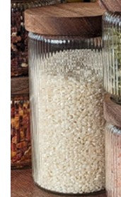 37 OZ BOROSILICATE JAR W/ INTERIOR RIBBING & ACACIA WOOD LID