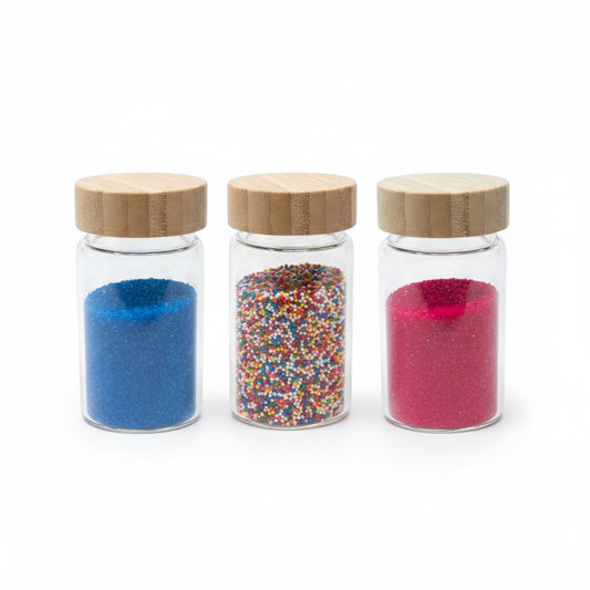 3PC SET- 6OZ BOROSILICATE JAR W/ NATURAL COLOR WOOD LID